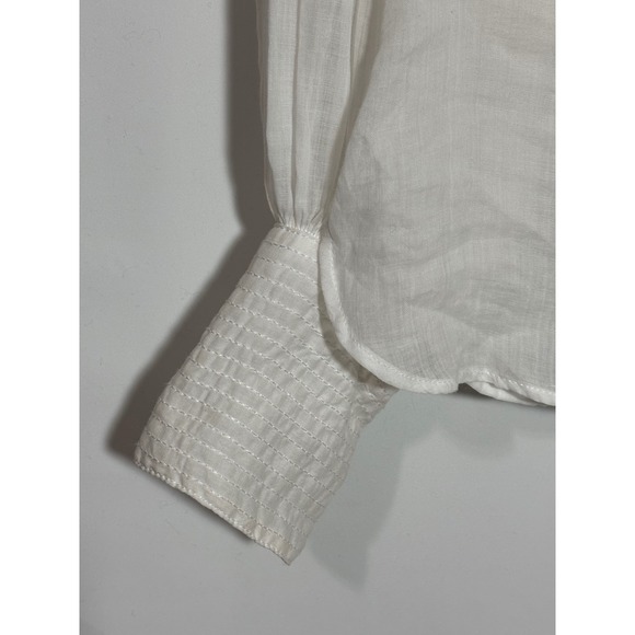 Banana Republic White Mandarin Collar Button Front Sheer Blouse Top Women's Sz S - Picture 3 of 9